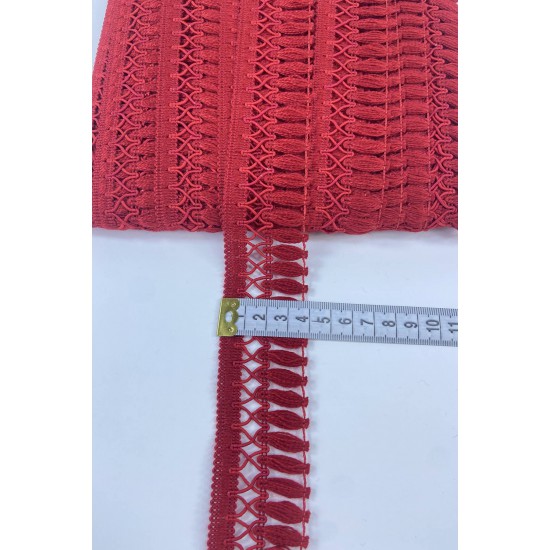 Kırmızı Çapraz Desenli Yüksek Kalite Saçak Şerit Püskül-PUSKUL-1044