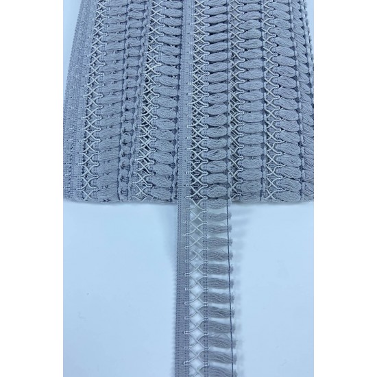 Gri Çapraz Desenli Yüksek Kalite Saçak Şerit Püskül-PUSKUL-1049