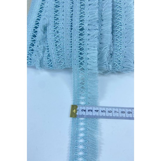 Su Yeşili Çapraz Desenli Yüksek Kalite Saçak Şerit Püskül-PUSKUL-1052
