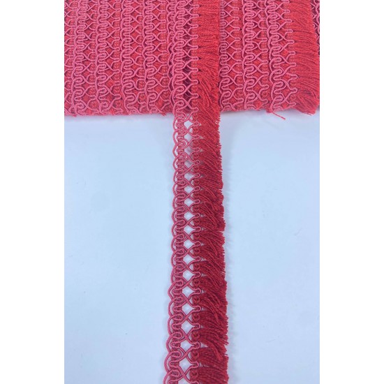 Kırmızı Çapraz Desenli Yüksek Kalite Saçak Şerit Püskül-PUSKUL-1053