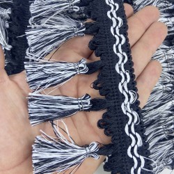 Siyah Beyaz Renkli Topuzlu Saçak Şerit Püskül-PUSKUL-1067 Siyah Beyaz Renkli Topuzlu Saçak Şerit Püskül-PUSKUL-1067