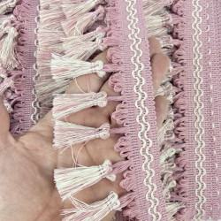Pembe Beyaz Renkli Topuzlu Saçak Şerit Püskül-PUSKUL-1068 Pembe Beyaz Renkli Topuzlu Saçak Şerit Püskül-PUSKUL-1068