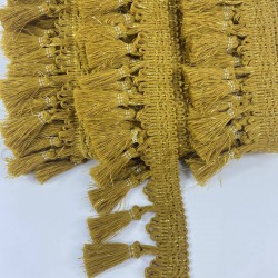 Koyu Hardal Sarı Simli Topuzlu Saçak Şerit Püskül-PUSKUL-1069 Koyu Hardal Sarı Simli Topuzlu Saçak Şerit Püskül-PUSKUL-1069