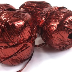Koyu Kırmızı Metalik  Parlak Rafya İp 1 Top 50 Gram 110 Metre-RAF-1012 Koyu Kırmızı Metalik  Parlak Rafya İp 1 Top 50 Gram 110 Metre-RAF-1012
