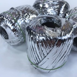 Gümüş Renk Metalik Parlak Rafya İp 1 Top 50 Gram 110 Metre-RAF-1013
