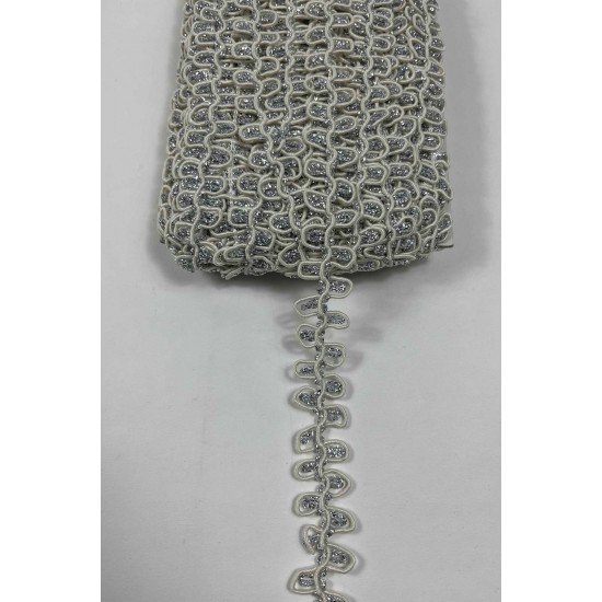 Krem G&uuml;m&uuml;ş Raviona Dekoratif Kenar S&uuml;s&uuml; Şerit &ndash; El İşi S&uuml;sleme Şeridi 1 Metre-RAVIONA-100