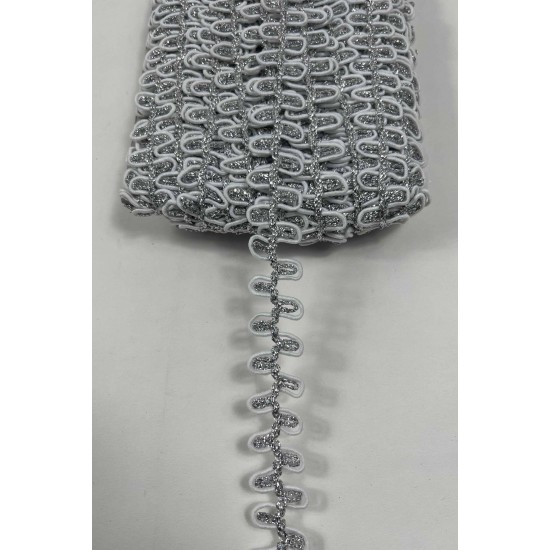 Beyaz G&uuml;m&uuml;ş Raviona Dekoratif Kenar S&uuml;s&uuml; Şerit &ndash; El İşi S&uuml;sleme Şeridi 1 Metre-RAVIONA-101