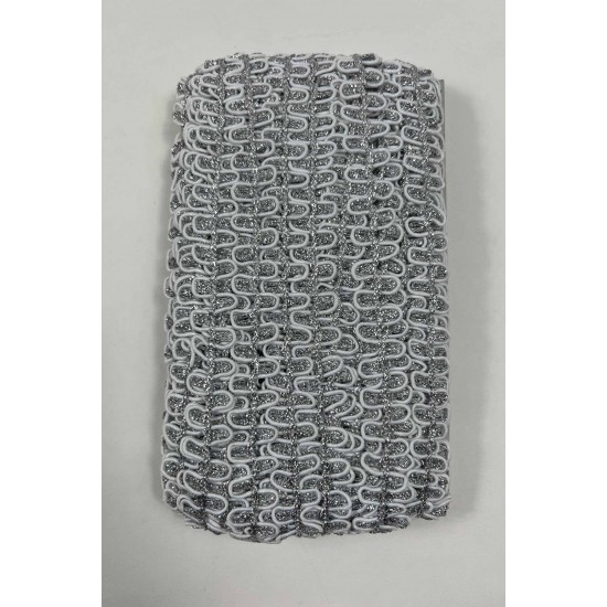 Beyaz G&uuml;m&uuml;ş Raviona Dekoratif Kenar S&uuml;s&uuml; Şerit &ndash; El İşi S&uuml;sleme Şeridi 1 Metre-RAVIONA-101