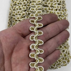 Gold Krem Raviona Dekoratif Kenar S&uuml;s&uuml; Şerit &ndash; El İşi S&uuml;sleme Şeridi 1 Metre-RAVIONA-102