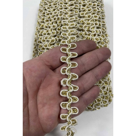 Gold Krem Raviona Dekoratif Kenar S&uuml;s&uuml; Şerit &ndash; El İşi S&uuml;sleme Şeridi 1 Metre-RAVIONA-102