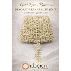 Gold Krem Raviona Dekoratif Kenar S&uuml;s&uuml; Şerit &ndash; El İşi S&uuml;sleme Şeridi 1 Metre-RAVIONA-102