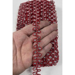 Kırmızı G&uuml;m&uuml;ş Raviona Dekoratif Kenar S&uuml;s&uuml; Şerit &ndash; El İşi S&uuml;sleme Şeridi 1 Metre-RAVIONA-103