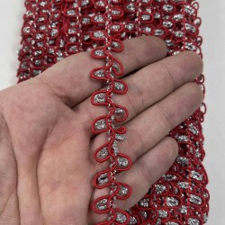 Kırmızı G&uuml;m&uuml;ş Raviona Dekoratif Kenar S&uuml;s&uuml; Şerit &ndash; El İşi S&uuml;sleme Şeridi 1 Metre-RAVIONA-103