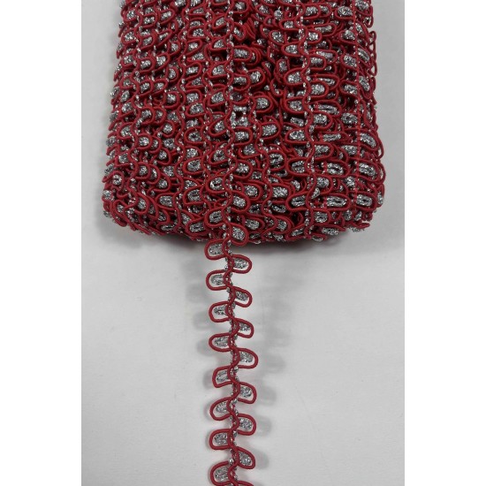 Kırmızı G&uuml;m&uuml;ş Raviona Dekoratif Kenar S&uuml;s&uuml; Şerit &ndash; El İşi S&uuml;sleme Şeridi 1 Metre-RAVIONA-103