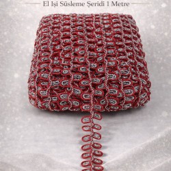 Kırmızı G&uuml;m&uuml;ş Raviona Dekoratif Kenar S&uuml;s&uuml; Şerit &ndash; El İşi S&uuml;sleme Şeridi 1 Metre-RAVIONA-103