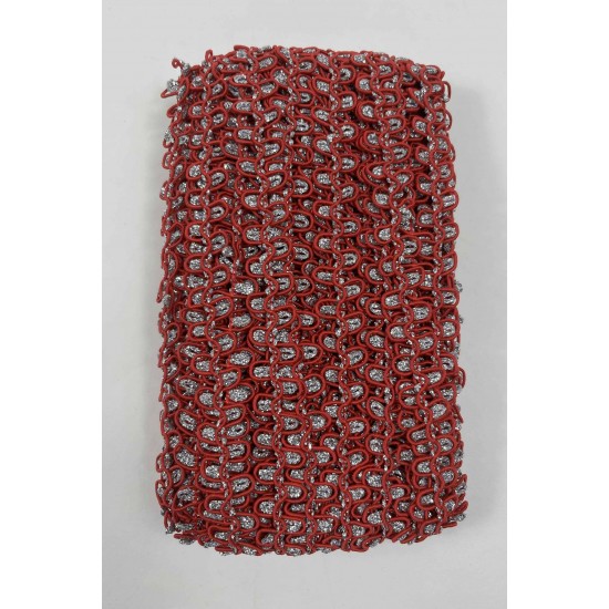 Kırmızı G&uuml;m&uuml;ş Raviona Dekoratif Kenar S&uuml;s&uuml; Şerit &ndash; El İşi S&uuml;sleme Şeridi 1 Metre-RAVIONA-103