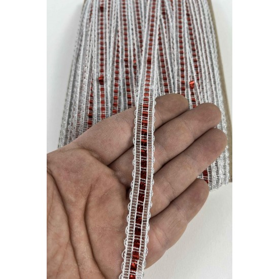 Kırmızı G&uuml;m&uuml;ş Reflecta Hologramlı Dekoratif Şerit &ndash; Simli Parlak S&uuml;sleme Şeridi 1 Metre-REFLECTA-1