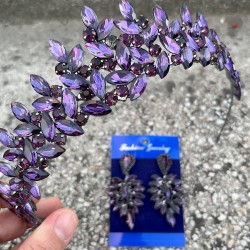 Regina Mor Gelin Kına Tacı Özel Gün Aksesuar Kadın Taç Ve İnce Mekik Küpe Takımı-REGINA-12 Regina Mor Gelin Kına Tacı Özel Gün Aksesuar Kadın Taç Ve İnce Mekik Küpe Takımı-REGINA-12