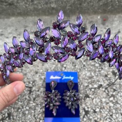 Regina Mor Gelin Kına Tacı Özel Gün Aksesuar Kadın Taç Ve İnce Mekik Küpe Takımı-REGINA-12 Regina Mor Gelin Kına Tacı Özel Gün Aksesuar Kadın Taç Ve İnce Mekik Küpe Takımı-REGINA-12