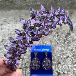 Regina Mor Gelin Kına Tacı Özel Gün Aksesuar Kadın Taç Ve Damla Mekik Küpe Takımı-REGINA-13 Regina Mor Gelin Kına Tacı Özel Gün Aksesuar Kadın Taç Ve Damla Mekik Küpe Takımı-REGINA-13