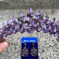 Regina Mor Gelin Kına Tacı Özel Gün Aksesuar Kadın Taç Ve Damla Mekik Küpe Takımı-REGINA-13 Regina Mor Gelin Kına Tacı Özel Gün Aksesuar Kadın Taç Ve Damla Mekik Küpe Takımı-REGINA-13