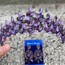 Regina Mor Gelin Kına Tacı Özel Gün Aksesuar Kadın Taç Ve Üç Mekik Küpe Takımı-REGINA-14 Regina Mor Gelin Kına Tacı Özel Gün Aksesuar Kadın Taç Ve Üç Mekik Küpe Takımı-REGINA-14