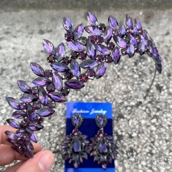 Regina Mor Gelin Kına Tacı Özel Gün Aksesuar Kadın Taç Ve Geniş Mekik Küpe Takımı-REGINA-15 Regina Mor Gelin Kına Tacı Özel Gün Aksesuar Kadın Taç Ve Geniş Mekik Küpe Takımı-REGINA-15