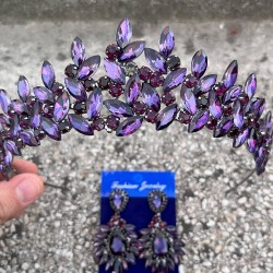 Regina Mor Gelin Kına Tacı Özel Gün Aksesuar Kadın Taç Ve Geniş Mekik Küpe Takımı-REGINA-15 Regina Mor Gelin Kına Tacı Özel Gün Aksesuar Kadın Taç Ve Geniş Mekik Küpe Takımı-REGINA-15