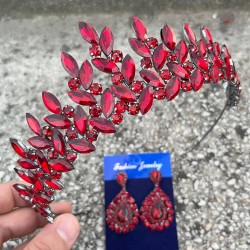 Regina Bordo Gelin Kına Tacı Özel Gün Aksesuar Kadın Taç Ve Damla Mekik Küpe Takımı-REGINA-16 Regina Bordo Gelin Kına Tacı Özel Gün Aksesuar Kadın Taç Ve Damla Mekik Küpe Takımı-REGINA-16