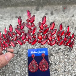 Regina Bordo Gelin Kına Tacı Özel Gün Aksesuar Kadın Taç Ve Damla Mekik Küpe Takımı-REGINA-16 Regina Bordo Gelin Kına Tacı Özel Gün Aksesuar Kadın Taç Ve Damla Mekik Küpe Takımı-REGINA-16