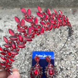 Regina Bordo Gelin Kına Tacı Özel Gün Aksesuar Kadın Taç Ve Geniş Mekik Küpe Takımı-REGINA-17 Regina Bordo Gelin Kına Tacı Özel Gün Aksesuar Kadın Taç Ve Geniş Mekik Küpe Takımı-REGINA-17