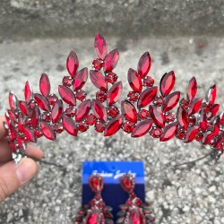 Regina Bordo Gelin Kına Tacı Özel Gün Aksesuar Kadın Taç Ve Geniş Mekik Küpe Takımı-REGINA-17 Regina Bordo Gelin Kına Tacı Özel Gün Aksesuar Kadın Taç Ve Geniş Mekik Küpe Takımı-REGINA-17