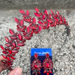 Regina Bordo Gelin Kına Tacı Özel Gün Aksesuar Kadın Taç Ve Üç Mekik Küpe Takımı-REGINA-18 Regina Bordo Gelin Kına Tacı Özel Gün Aksesuar Kadın Taç Ve Üç Mekik Küpe Takımı-REGINA-18