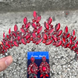 Regina Bordo Gelin Kına Tacı Özel Gün Aksesuar Kadın Taç Ve Üç Mekik Küpe Takımı-REGINA-18 Regina Bordo Gelin Kına Tacı Özel Gün Aksesuar Kadın Taç Ve Üç Mekik Küpe Takımı-REGINA-18