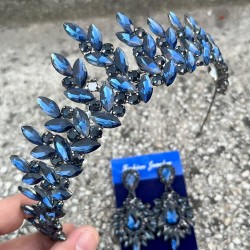 Regina Lacivert Gelin Kına Tacı Özel Gün Aksesuar Kadın Taç Ve Geniş Mekik Küpe Takımı-REGINA-22 Regina Lacivert Gelin Kına Tacı Özel Gün Aksesuar Kadın Taç Ve Geniş Mekik Küpe Takımı-REGINA-22