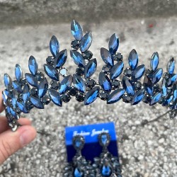 Regina Lacivert Gelin Kına Tacı Özel Gün Aksesuar Kadın Taç Ve Geniş Mekik Küpe Takımı-REGINA-22 Regina Lacivert Gelin Kına Tacı Özel Gün Aksesuar Kadın Taç Ve Geniş Mekik Küpe Takımı-REGINA-22