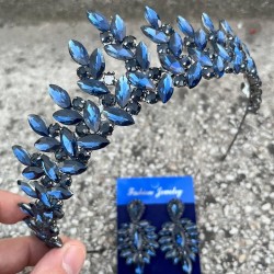 Regina Lacivert Gelin Kına Tacı Özel Gün Aksesuar Kadın Taç Ve İnce Mekik Küpe Takımı-REGINA-23 Regina Lacivert Gelin Kına Tacı Özel Gün Aksesuar Kadın Taç Ve İnce Mekik Küpe Takımı-REGINA-23