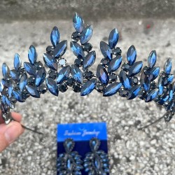 Regina Lacivert Gelin Kına Tacı Özel Gün Aksesuar Kadın Taç Ve İnce Mekik Küpe Takımı-REGINA-23 Regina Lacivert Gelin Kına Tacı Özel Gün Aksesuar Kadın Taç Ve İnce Mekik Küpe Takımı-REGINA-23