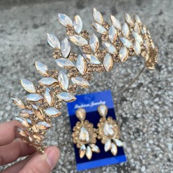 Regina Gold Gelin Kına Tacı Özel Gün Aksesuar Kadın Taç Ve Üç Mekik Küpe Takımı-REGINA-26 Regina Gold Gelin Kına Tacı Özel Gün Aksesuar Kadın Taç Ve Üç Mekik Küpe Takımı-REGINA-26