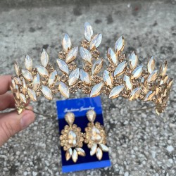 Regina Gold Gelin Kına Tacı Özel Gün Aksesuar Kadın Taç Ve Üç Mekik Küpe Takımı-REGINA-26 Regina Gold Gelin Kına Tacı Özel Gün Aksesuar Kadın Taç Ve Üç Mekik Küpe Takımı-REGINA-26