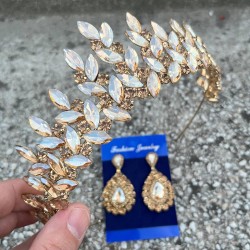 Regina Gold Gelin Kına Tacı Özel Gün Aksesuar Kadın Taç Ve Damla Mekik Küpe Takımı-REGINA-27 Regina Gold Gelin Kına Tacı Özel Gün Aksesuar Kadın Taç Ve Damla Mekik Küpe Takımı-REGINA-27