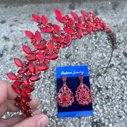 Regina Kırmızı Gelin Kına Tacı Özel Gün Aksesuar Kadın Taç Ve Damla Mekik Küpe Takımı-REGINA-28 Regina Kırmızı Gelin Kına Tacı Özel Gün Aksesuar Kadın Taç Ve Damla Mekik Küpe Takımı-REGINA-28