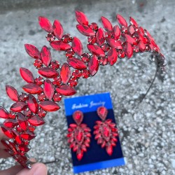 Regina Kırmızı Gelin Kına Tacı Özel Gün Aksesuar Kadın Taç Ve İnce Mekik Küpe Takımı-REGINA-31 Regina Kırmızı Gelin Kına Tacı Özel Gün Aksesuar Kadın Taç Ve İnce Mekik Küpe Takımı-REGINA-31