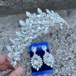 Regina Gümüş Gelin Kına Tacı Özel Gün Aksesuar Kadın Taç Ve Geniş Mekik Küpe Takımı-REGINA-32 Regina Gümüş Gelin Kına Tacı Özel Gün Aksesuar Kadın Taç Ve Geniş Mekik Küpe Takımı-REGINA-32