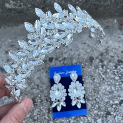 Regina Gümüş Gelin Kına Tacı Özel Gün Aksesuar Kadın Taç Ve Üç Mekik Küpe Takımı-REGINA-34 Regina Gümüş Gelin Kına Tacı Özel Gün Aksesuar Kadın Taç Ve Üç Mekik Küpe Takımı-REGINA-34