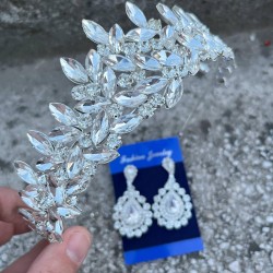 Regina Gümüş Gelin Kına Tacı Özel Gün Aksesuar Kadın Taç Ve Damla Mekik Küpe Takımı-REGINA-35 Regina Gümüş Gelin Kına Tacı Özel Gün Aksesuar Kadın Taç Ve Damla Mekik Küpe Takımı-REGINA-35