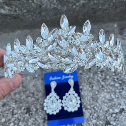 Regina Gümüş Gelin Kına Tacı Özel Gün Aksesuar Kadın Taç Ve Damla Mekik Küpe Takımı-REGINA-35 Regina Gümüş Gelin Kına Tacı Özel Gün Aksesuar Kadın Taç Ve Damla Mekik Küpe Takımı-REGINA-35