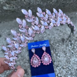 Regina Pembe Gelin Kına Tacı Özel Gün Aksesuar Kadın Taç Ve Damla Mekik Küpe Takımı-REGINA-36 Regina Pembe Gelin Kına Tacı Özel Gün Aksesuar Kadın Taç Ve Damla Mekik Küpe Takımı-REGINA-36