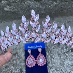 Regina Pembe Gelin Kına Tacı Özel Gün Aksesuar Kadın Taç Ve Damla Mekik Küpe Takımı-REGINA-36 Regina Pembe Gelin Kına Tacı Özel Gün Aksesuar Kadın Taç Ve Damla Mekik Küpe Takımı-REGINA-36