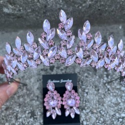 Regina Pembe Gelin Kına Tacı Özel Gün Aksesuar Kadın Taç Ve Üç Mekik Küpe Takımı-REGINA-37 Regina Pembe Gelin Kına Tacı Özel Gün Aksesuar Kadın Taç Ve Üç Mekik Küpe Takımı-REGINA-37